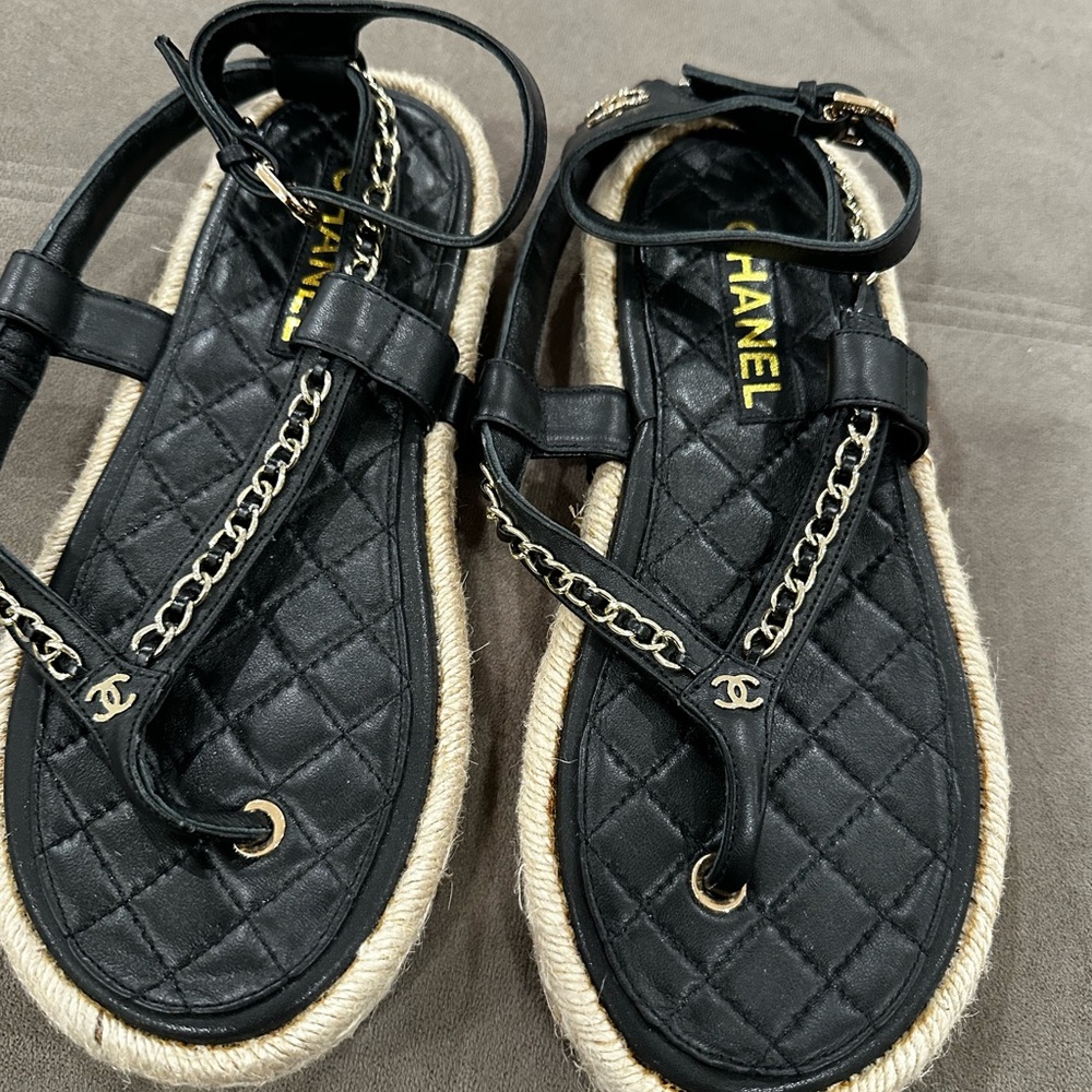 Black Sandals with Gold Accents. Size 40 in like new condition